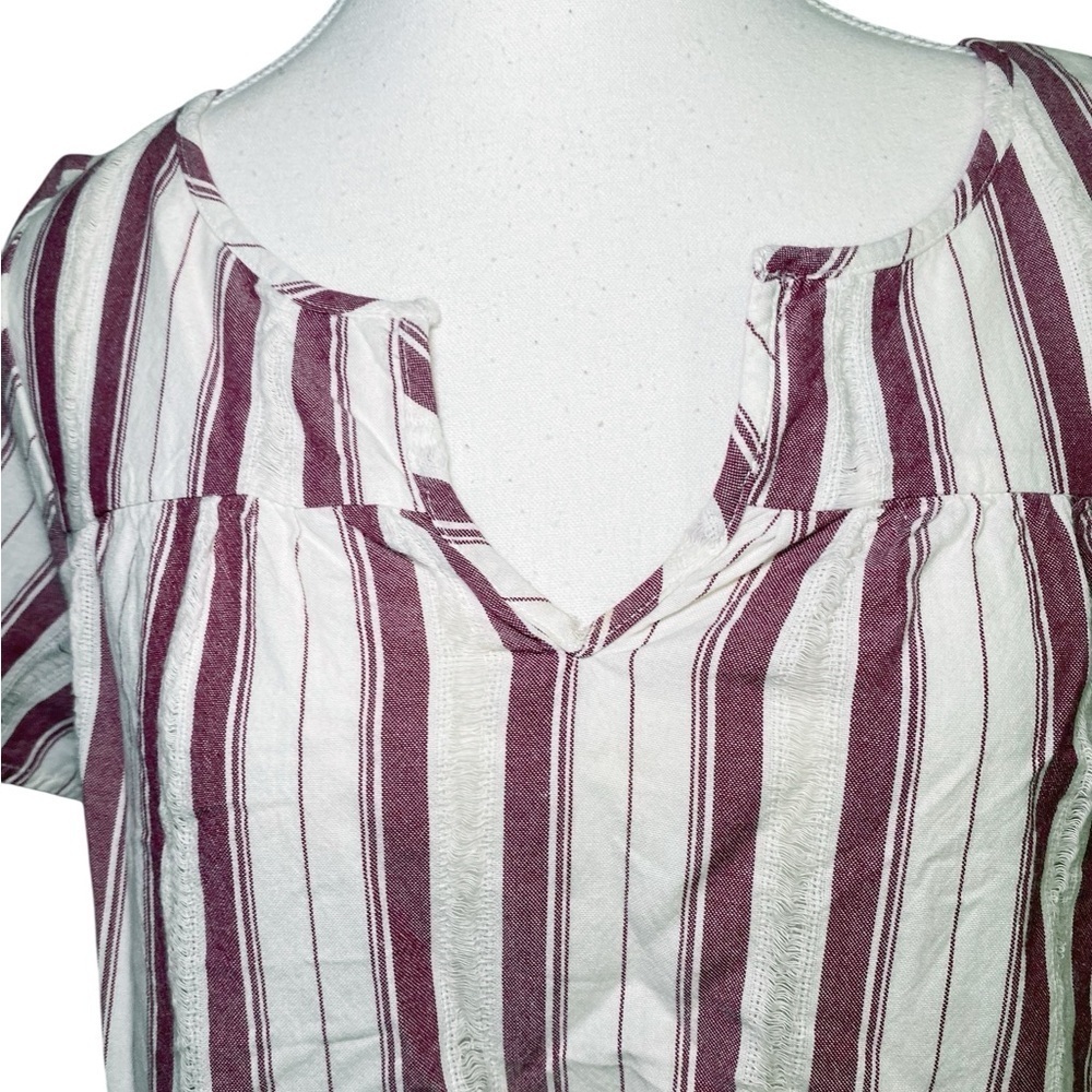New Directions Burgandy & White Striped Short Sleeve Top - Picture 4 of 12